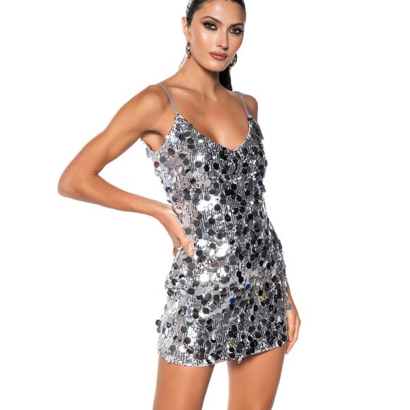 AKIRA Dresses & Skirts - Akira Forever At The Top Sequin Mini Dress Silver Women's Size XL NWT New